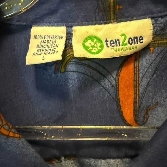 Ten2one Hawaiian Casual Blue and Orange Button Down Shirt size Large - Picture 6 of 6